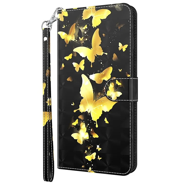 3D Pattern Printing Scratch-resistant Phone Cover PU Leather Wallet Stand Phone Case with Strap for OnePlus Nord 2 5G - Golden Butterfly