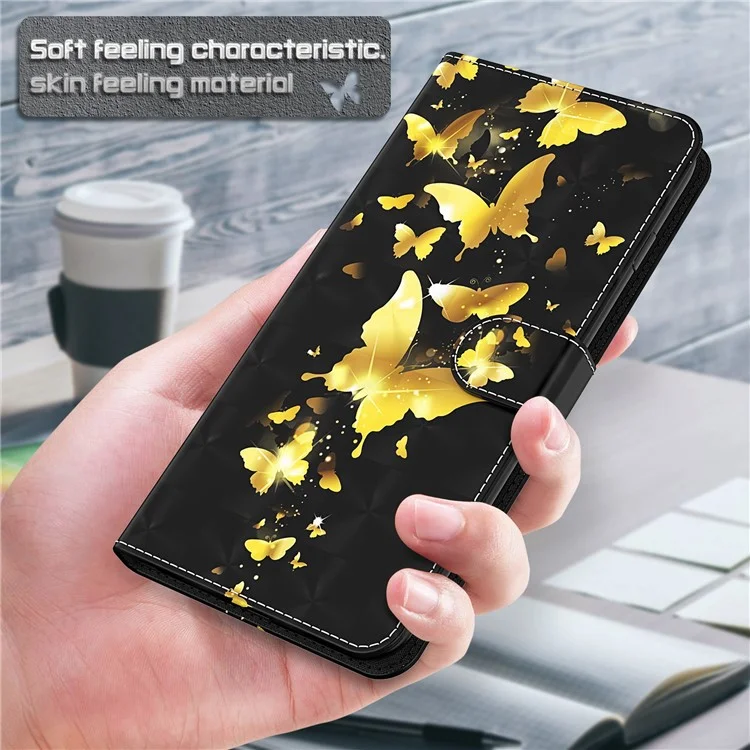 3D Pattern Printing Scratch-resistant Phone Cover PU Leather Wallet Stand Phone Case with Strap for OnePlus Nord 2 5G - Golden Butterfly