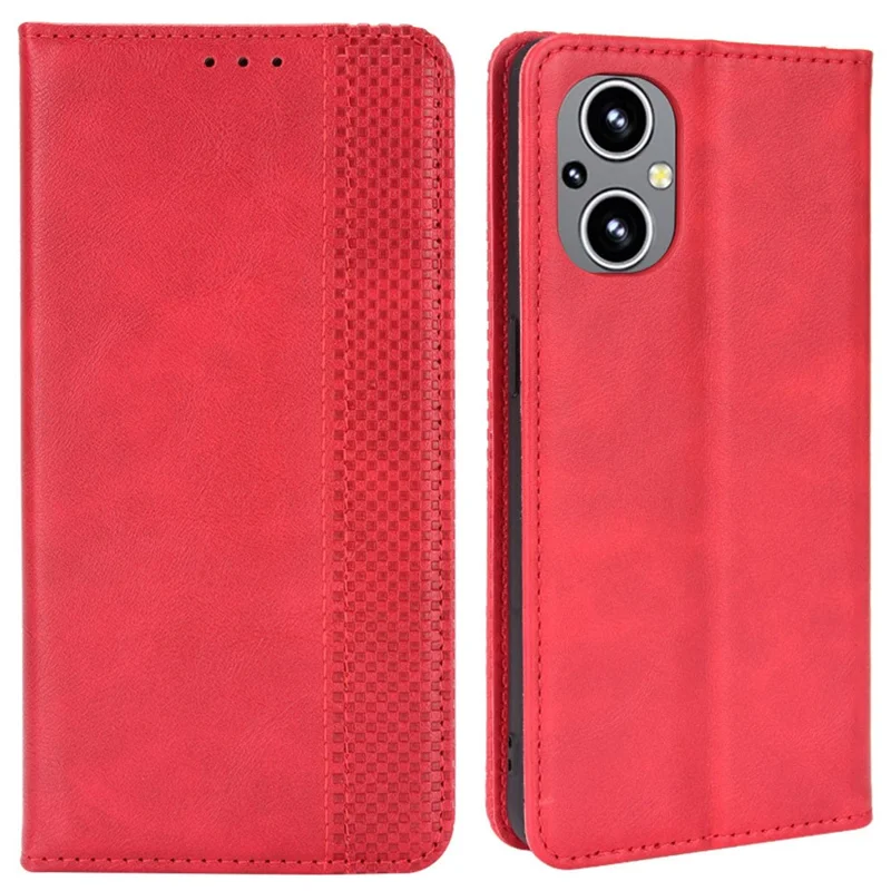 For OnePlus Nord N20 5G / Oppo Reno7 Z 5G / Reno7 Lite / A96 (China) / Reno8 Lite 5G / F21 Pro 5G / Reno8 Z 5G Imprinted Pattern Retro Style Leather Cover + TPU Inner Case Wallet Stand Phone Cover Shell - Red
