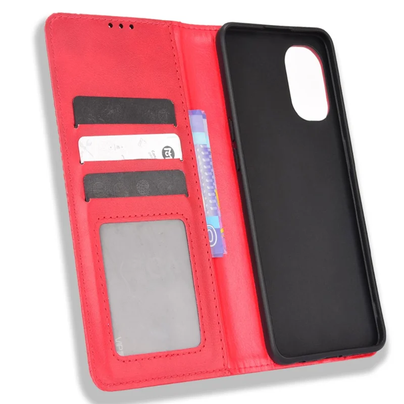 For OnePlus Nord N20 5G / Oppo Reno7 Z 5G / Reno7 Lite / A96 (China) / Reno8 Lite 5G / F21 Pro 5G / Reno8 Z 5G Imprinted Pattern Retro Style Leather Cover + TPU Inner Case Wallet Stand Phone Cover Shell - Red