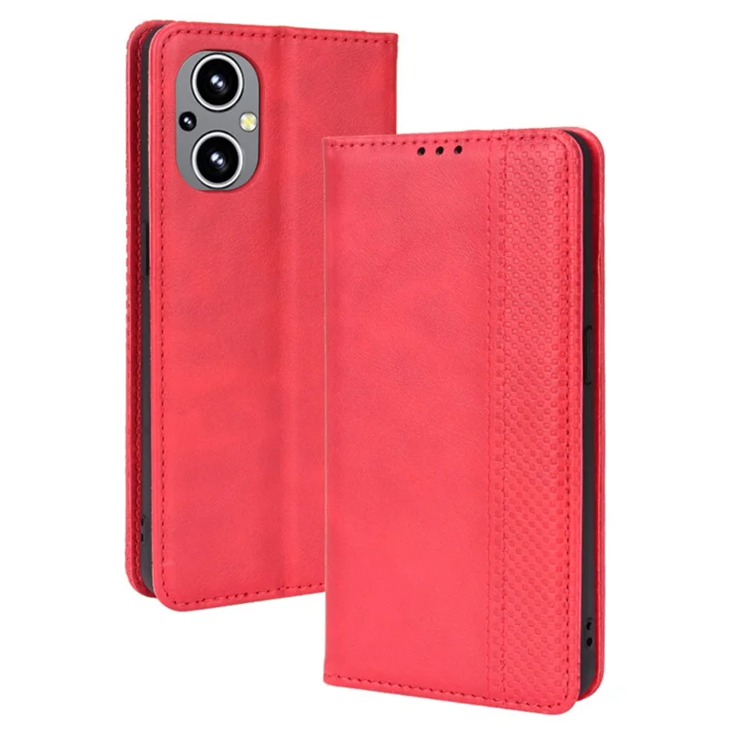 For OnePlus Nord N20 5G / Oppo Reno7 Z 5G / Reno7 Lite / A96 (China) / Reno8 Lite 5G / F21 Pro 5G / Reno8 Z 5G Imprinted Pattern Retro Style Leather Cover + TPU Inner Case Wallet Stand Phone Cover Shell - Red