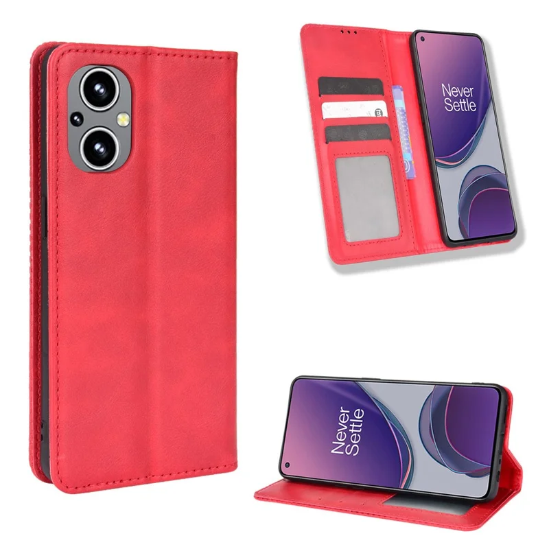 For OnePlus Nord N20 5G / Oppo Reno7 Z 5G / Reno7 Lite / A96 (China) / Reno8 Lite 5G / F21 Pro 5G / Reno8 Z 5G Imprinted Pattern Retro Style Leather Cover + TPU Inner Case Wallet Stand Phone Cover Shell - Red