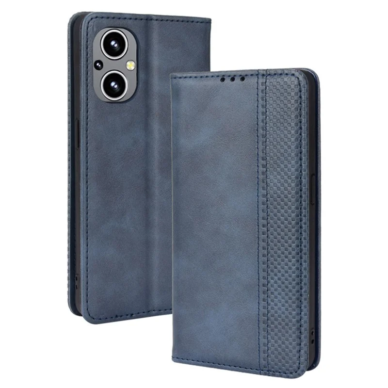 For OnePlus Nord N20 5G / Oppo Reno7 Z 5G / Reno7 Lite / A96 (China) / Reno8 Lite 5G / F21 Pro 5G / Reno8 Z 5G Imprinted Pattern Retro Style Leather Cover + TPU Inner Case Wallet Stand Phone Cover Shell - Blue