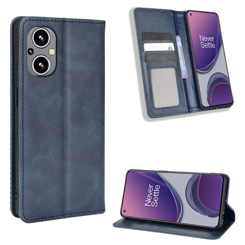 For OnePlus Nord N20 5G / Oppo Reno7 Z 5G / Reno7 Lite / A96 (China) / Reno8 Lite 5G / F21 Pro 5G / Reno8 Z 5G Imprinted Pattern Retro Style Leather Cover + TPU Inner Case Wallet Stand Phone Cover Shell - Blue