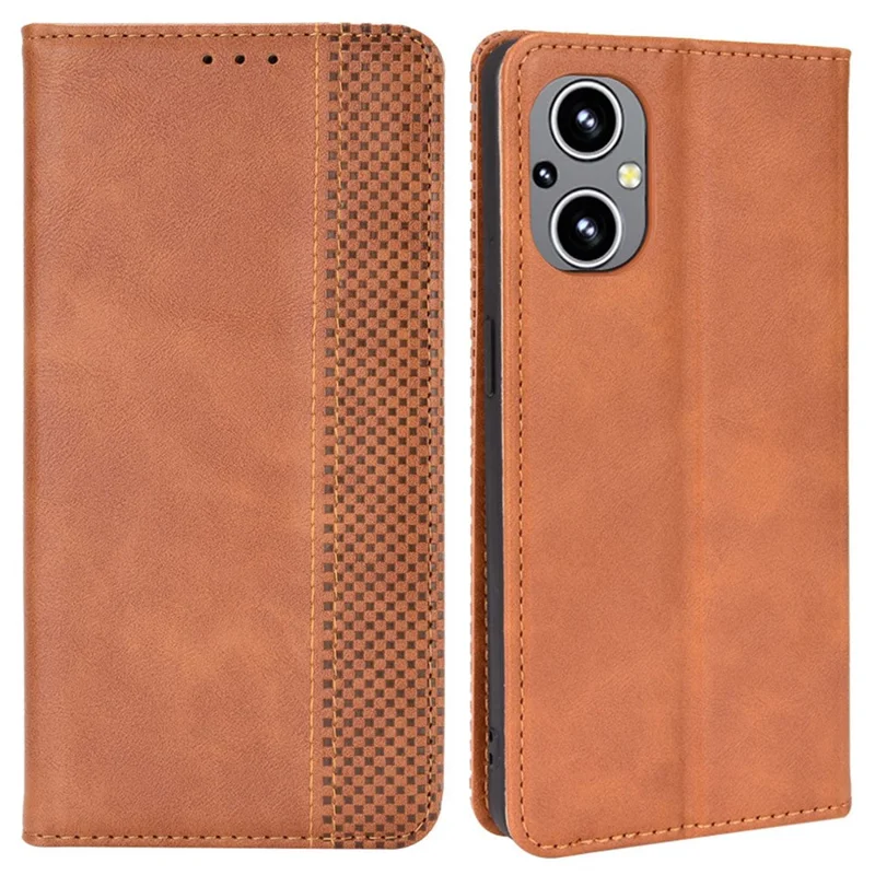 For OnePlus Nord N20 5G / Oppo Reno7 Z 5G / Reno7 Lite / A96 (China) / Reno8 Lite 5G / F21 Pro 5G / Reno8 Z 5G Imprinted Pattern Retro Style Leather Cover + TPU Inner Case Wallet Stand Phone Cover Shell - Brown