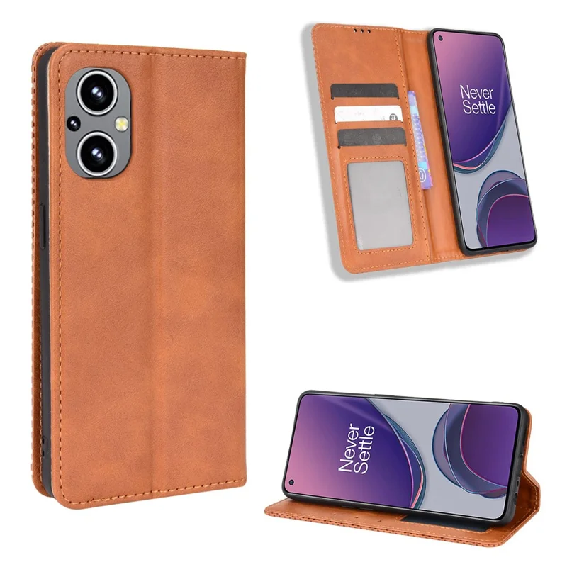 For OnePlus Nord N20 5G / Oppo Reno7 Z 5G / Reno7 Lite / A96 (China) / Reno8 Lite 5G / F21 Pro 5G / Reno8 Z 5G Imprinted Pattern Retro Style Leather Cover + TPU Inner Case Wallet Stand Phone Cover Shell - Brown