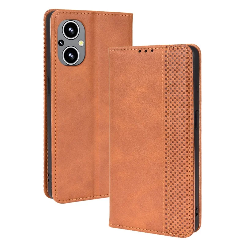 For OnePlus Nord N20 5G / Oppo Reno7 Z 5G / Reno7 Lite / A96 (China) / Reno8 Lite 5G / F21 Pro 5G / Reno8 Z 5G Imprinted Pattern Retro Style Leather Cover + TPU Inner Case Wallet Stand Phone Cover Shell - Brown