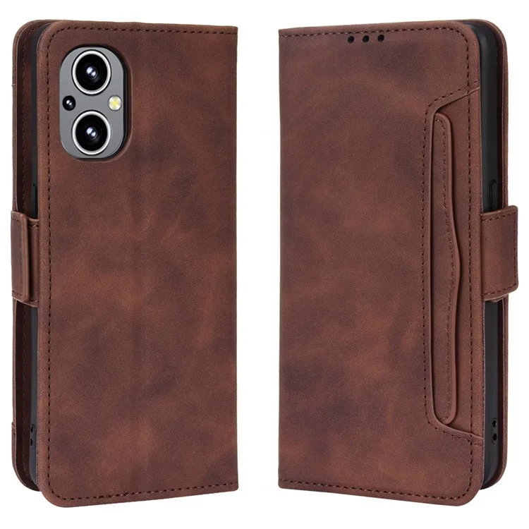 For OnePlus Nord N20 5G / Oppo Reno7 Z 5G / Reno7 Lite / A96 (China) / Reno8 Lite 5G / F21 Pro 5G / Reno8 Z 5G Multiple Card Slot PU Leather + TPU Full Protection Phone Cover with Stand Cash Pocket - Brown