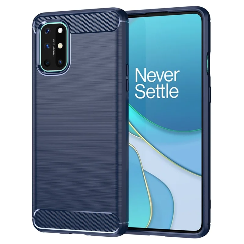 1.8mm Flexible Carbon Fiber Texture TPU Case Ultra Thin Anti-Fall Phone Cover with Brushed Surface for OnePlus 8T - Blue