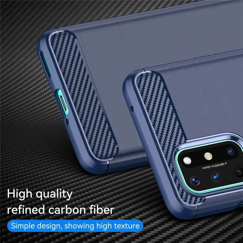 1.8mm Flexible Carbon Fiber Texture TPU Case Ultra Thin Anti-Fall Phone Cover with Brushed Surface for OnePlus 8T - Blue