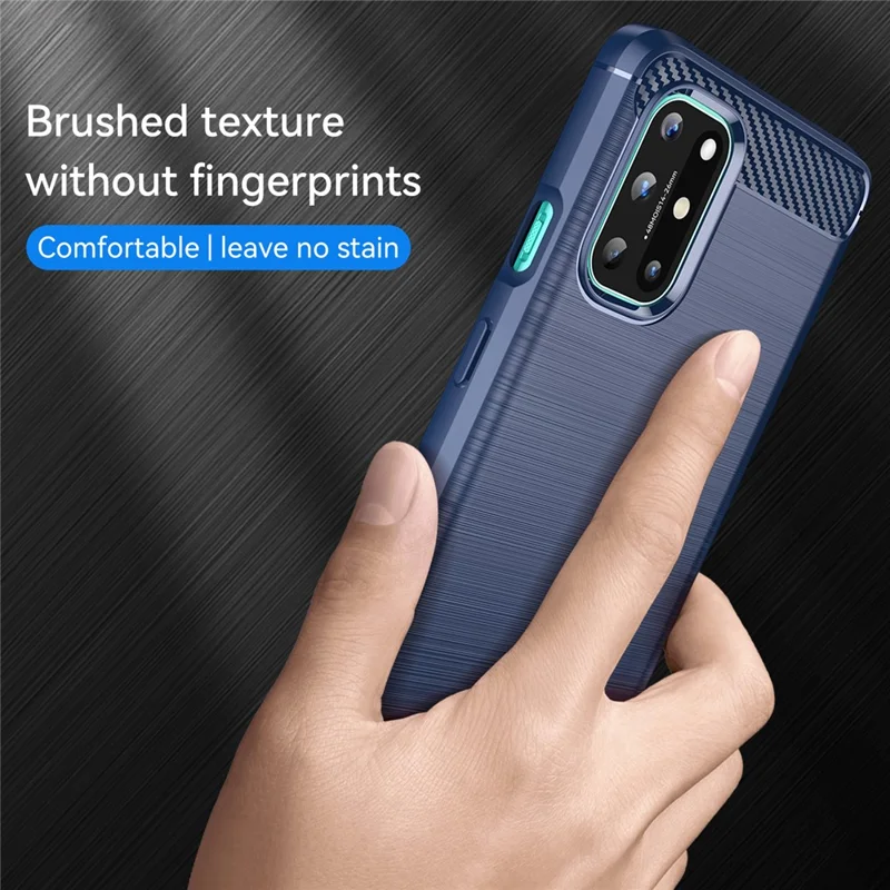 1.8mm Flexible Carbon Fiber Texture TPU Case Ultra Thin Anti-Fall Phone Cover with Brushed Surface for OnePlus 8T - Blue