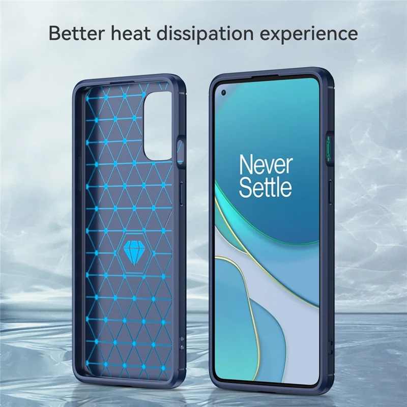 1.8mm Flexible Carbon Fiber Texture TPU Case Ultra Thin Anti-Fall Phone Cover with Brushed Surface for OnePlus 8T - Blue