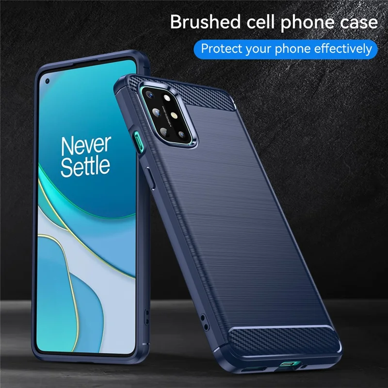 1.8mm Flexible Carbon Fiber Texture TPU Case Ultra Thin Anti-Fall Phone Cover with Brushed Surface for OnePlus 8T - Blue