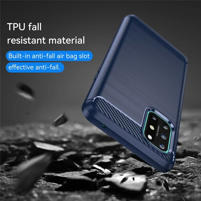 1.8mm Flexible Carbon Fiber Texture TPU Case Ultra Thin Anti-Fall Phone Cover with Brushed Surface for OnePlus 8T - Blue