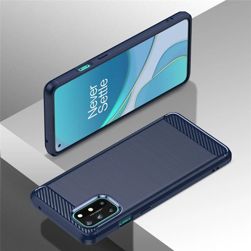 1.8mm Flexible Carbon Fiber Texture TPU Case Ultra Thin Anti-Fall Phone Cover with Brushed Surface for OnePlus 8T - Blue