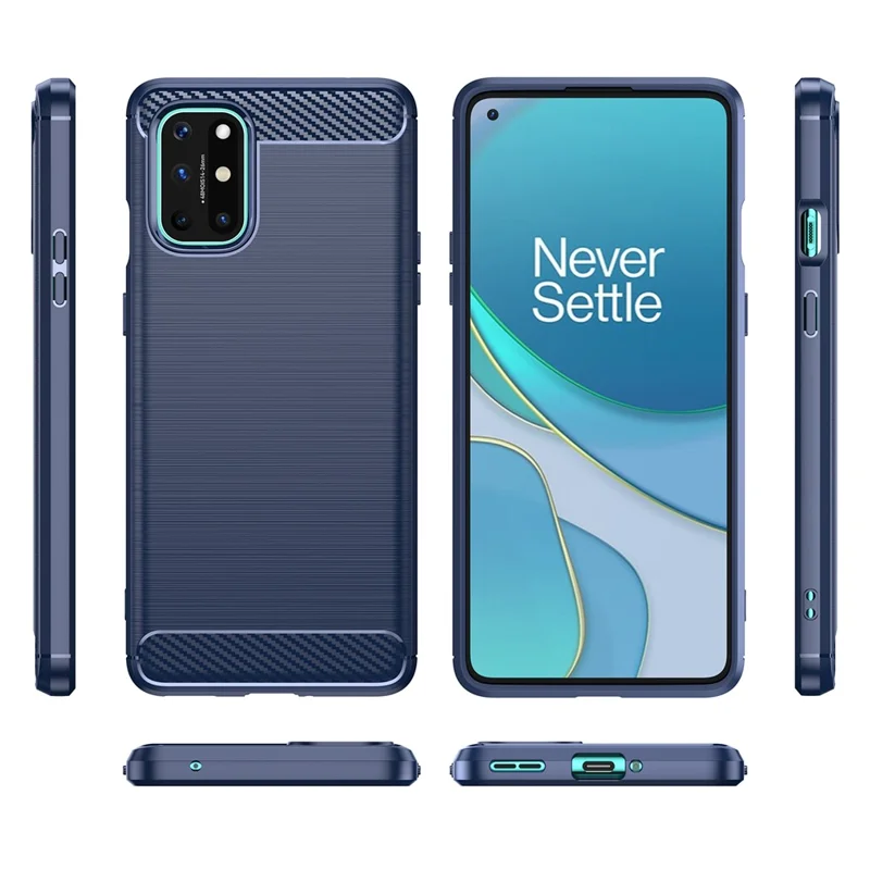 1.8mm Flexible Carbon Fiber Texture TPU Case Ultra Thin Anti-Fall Phone Cover with Brushed Surface for OnePlus 8T - Blue