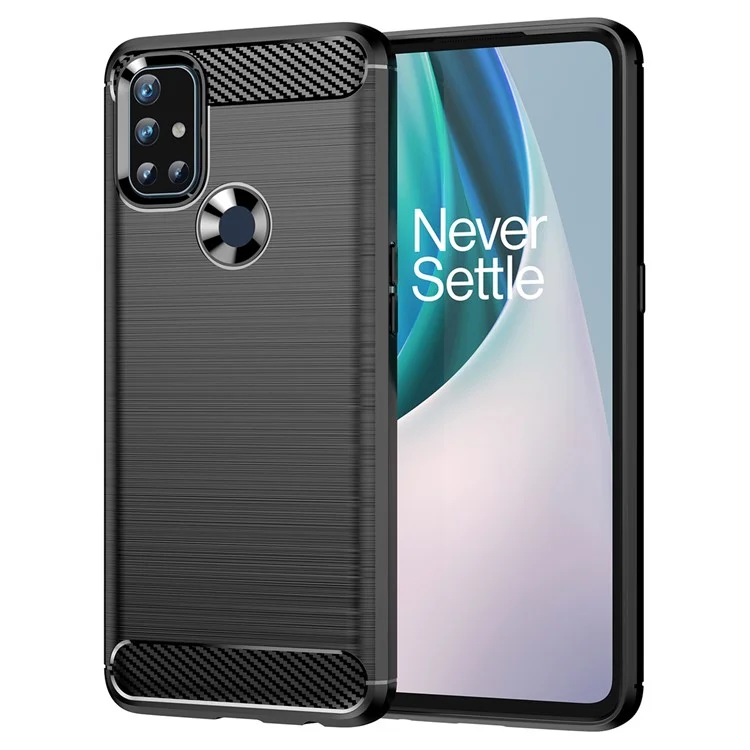 Funda de teléfono con diseño de cojín de aire de 1.8mm, prevención de manchas, cubierta de teléfono con textura de fibra de carbono y superficie cepillada para OnePlus Nord N10 5G - Negro