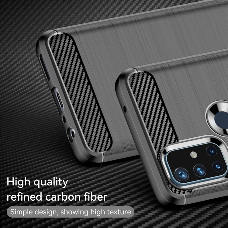 Funda de teléfono con diseño de cojín de aire de 1.8mm, prevención de manchas, cubierta de teléfono con textura de fibra de carbono y superficie cepillada para OnePlus Nord N10 5G - Negro