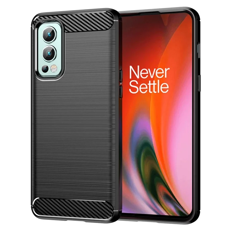 Cojín de Aire de 1.8 mm Case TPU Cepilada Fibra de Carbono Textura Textur Cubierta Con Diseño de Disipación de Calor Para OnePlus Nord 2 5G - Negro