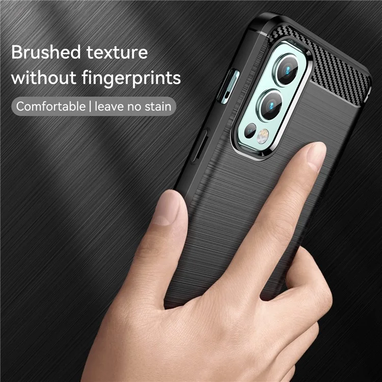1.8mm Air Cushion TPU Case Brushed Surface Carbon Fiber Texture Phone Cover with Heat Dissipation Design for OnePlus Nord 2 5G - Black