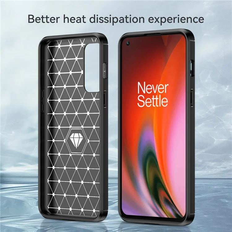 Cojín de Aire de 1.8 mm Case TPU Cepilada Fibra de Carbono Textura Textur Cubierta Con Diseño de Disipación de Calor Para OnePlus Nord 2 5G - Negro