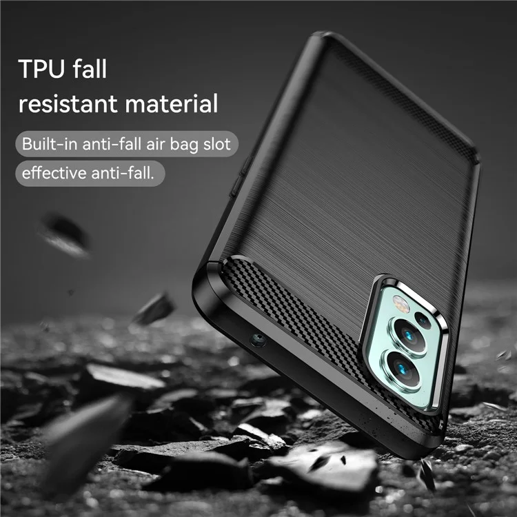 Cojín de Aire de 1.8 mm Case TPU Cepilada Fibra de Carbono Textura Textur Cubierta Con Diseño de Disipación de Calor Para OnePlus Nord 2 5G - Negro