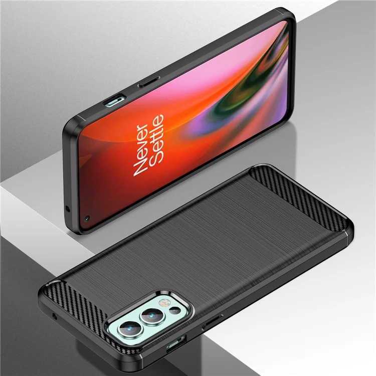 1.8mm Air Cushion TPU Case Brushed Surface Carbon Fiber Texture Phone Cover with Heat Dissipation Design for OnePlus Nord 2 5G - Black