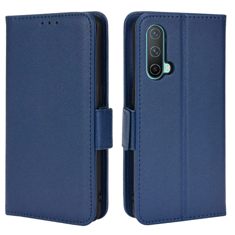 Litchi Texture PU Leather Wallet Magnetic Closure Cover Stand Flip Folio Shockproof Phone Case for OnePlus Nord CE 5G - Dark Blue
