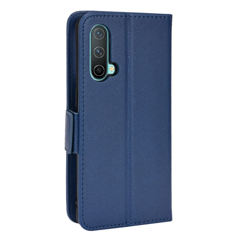 Litchi Texture PU Leather Wallet Magnetic Closure Cover Stand Flip Folio Shockproof Phone Case for OnePlus Nord CE 5G - Dark Blue