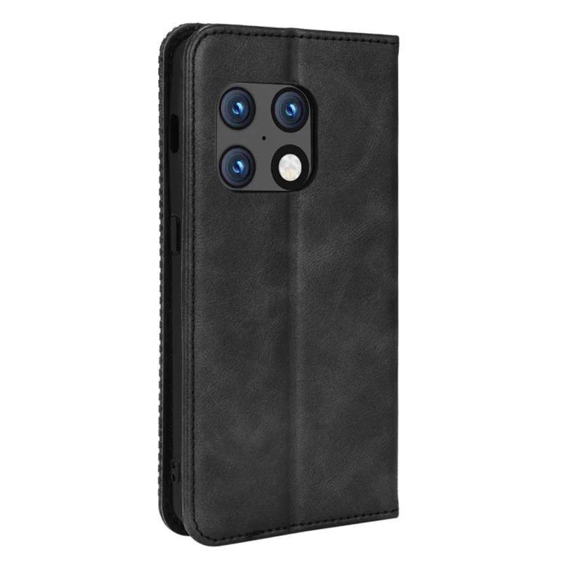 360 Graders Omviklet Retro Stil Printet Læderdæksel + TPU Inderside Etui Wallet Stands Telefondæksel til OnePlus 10 Pro 5G - Sort