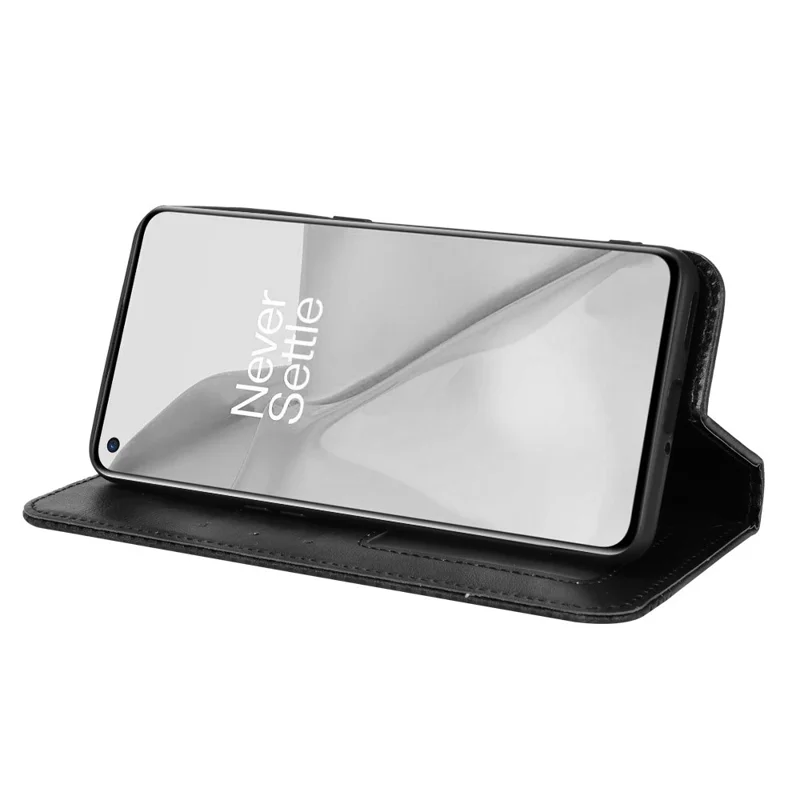360 Graders Omviklet Retro Stil Printet Læderdæksel + TPU Inderside Etui Wallet Stands Telefondæksel til OnePlus 10 Pro 5G - Sort
