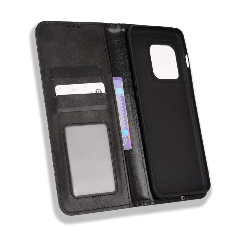 360 Graders Omviklet Retro Stil Printet Læderdæksel + TPU Inderside Etui Wallet Stands Telefondæksel til OnePlus 10 Pro 5G - Sort