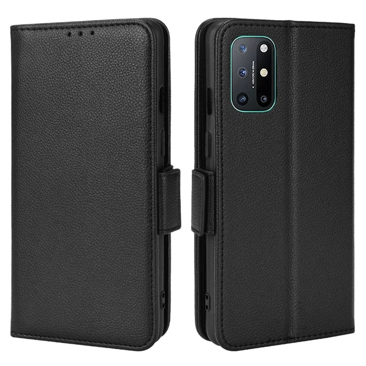 Pour OnePlus 8T Litchi Texture PU Leather Wallet Case Stand Side Magnetic Clasp Shockproof Flip Folio Book Cover - Noir