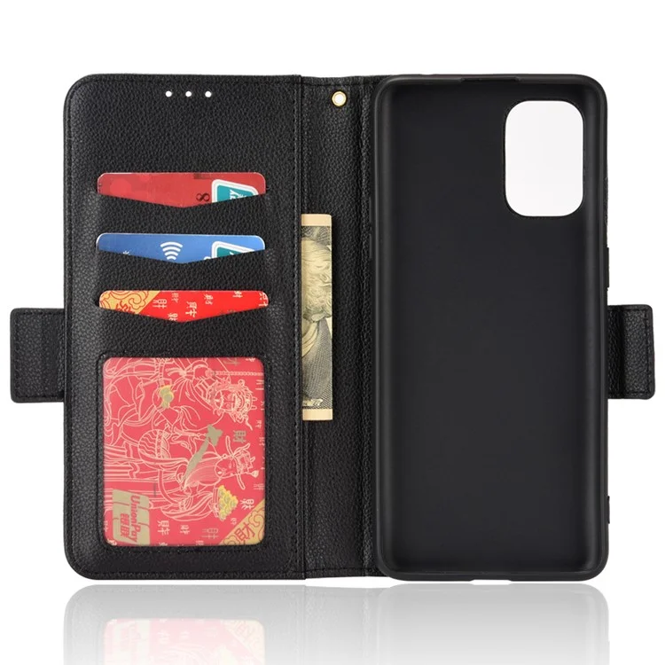 Pour OnePlus 8T Litchi Texture PU Leather Wallet Case Stand Side Magnetic Clasp Shockproof Flip Folio Book Cover - Noir