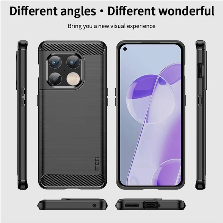 MOFI para OnePlus 10 Pro 5G Capa de telefone à prova de quedas e estilosa Textura de fibra de carbono Superfície escovada TPU Capa de telefone celular - Preto