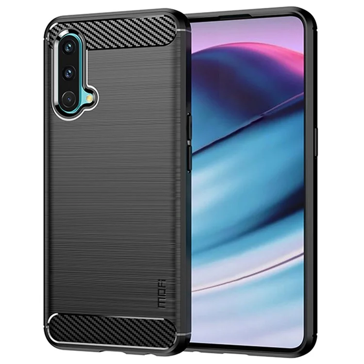 MOFI for OnePlus Nord CE 5G Shockproof Carbon Fiber Texture Brushed Surface Light Slim TPU Cell Phone Case - Black