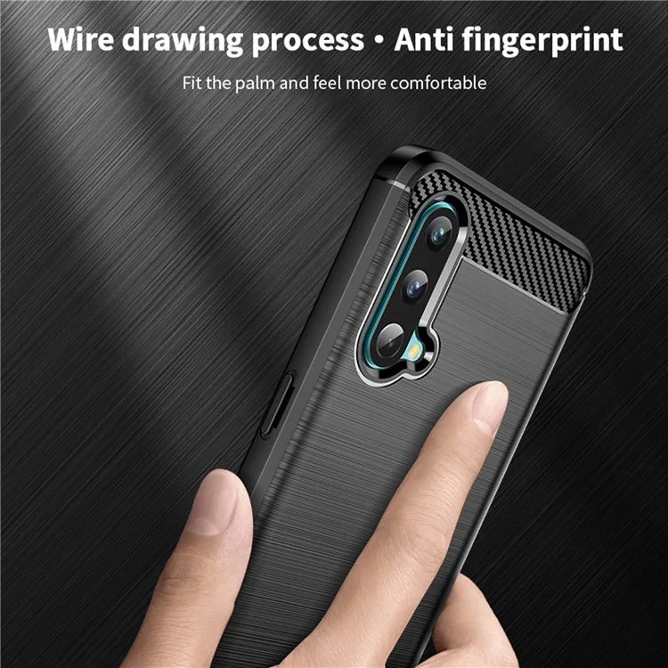 MOFI for OnePlus Nord CE 5G Shockproof Carbon Fiber Texture Brushed Surface Light Slim TPU Cell Phone Case - Black