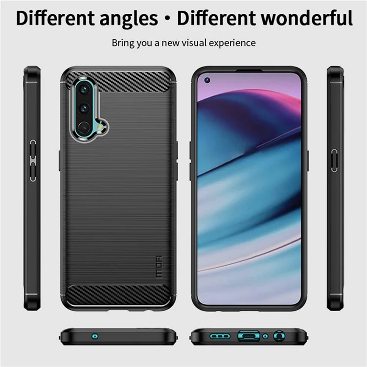 MOFI for OnePlus Nord CE 5G Shockproof Carbon Fiber Texture Brushed Surface Light Slim TPU Cell Phone Case - Black