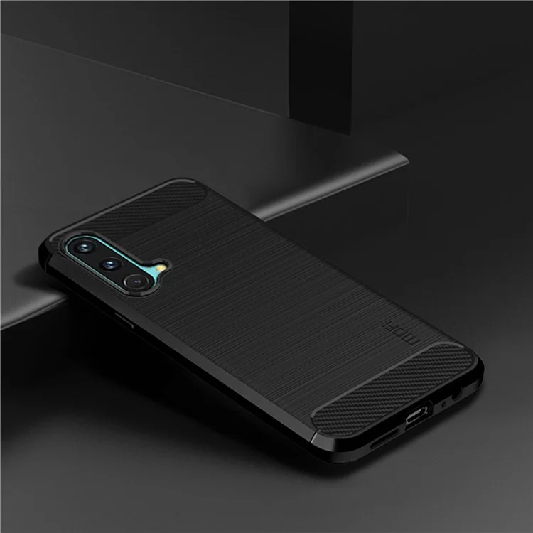 MOFI for OnePlus Nord CE 5G Shockproof Carbon Fiber Texture Brushed Surface Light Slim TPU Cell Phone Case - Black