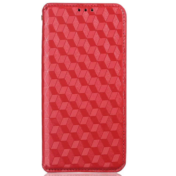 Para OnePlus Nord Rhombus Imprinted PU Leather + TPU Phone Case Stand Wallet Protective Cover - Vermelho