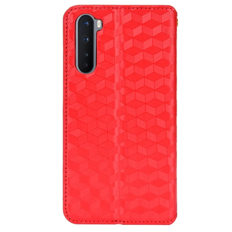 Para OnePlus Nord Rhombus Imprinted PU Leather + TPU Phone Case Stand Wallet Protective Cover - Vermelho