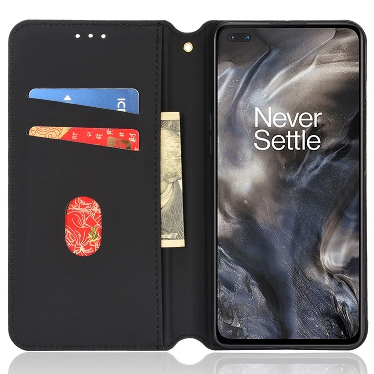 Para OnePlus Nord Rhombus Imprinted PU Leather + TPU Phone Case Stand Wallet Protective Cover - Vermelho