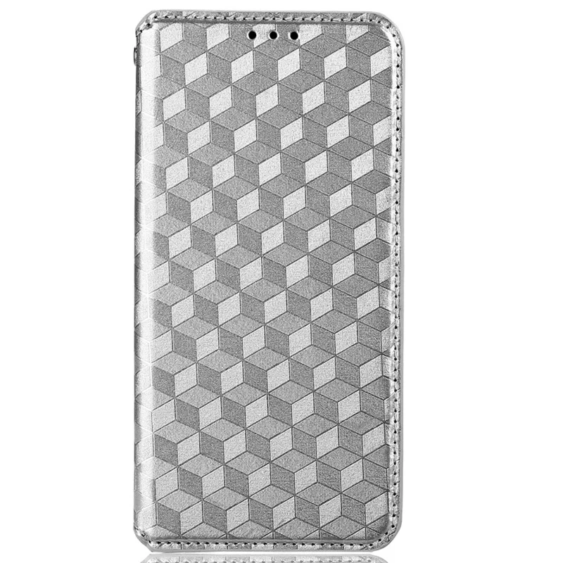 Voor OnePlus Nord Ruitstructuur Geïmprimeerd PU Leer + TPU Telefoonhoesje met Stand en Portemonnee Beschermende Cover - Zilver