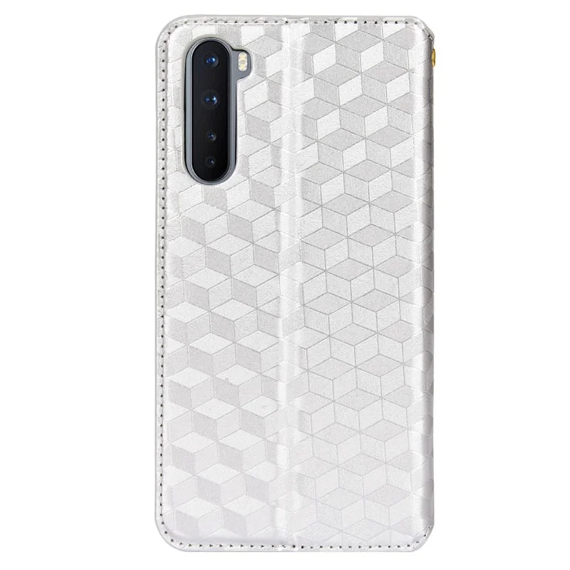 Voor OnePlus Nord Ruitstructuur Geïmprimeerd PU Leer + TPU Telefoonhoesje met Stand en Portemonnee Beschermende Cover - Zilver