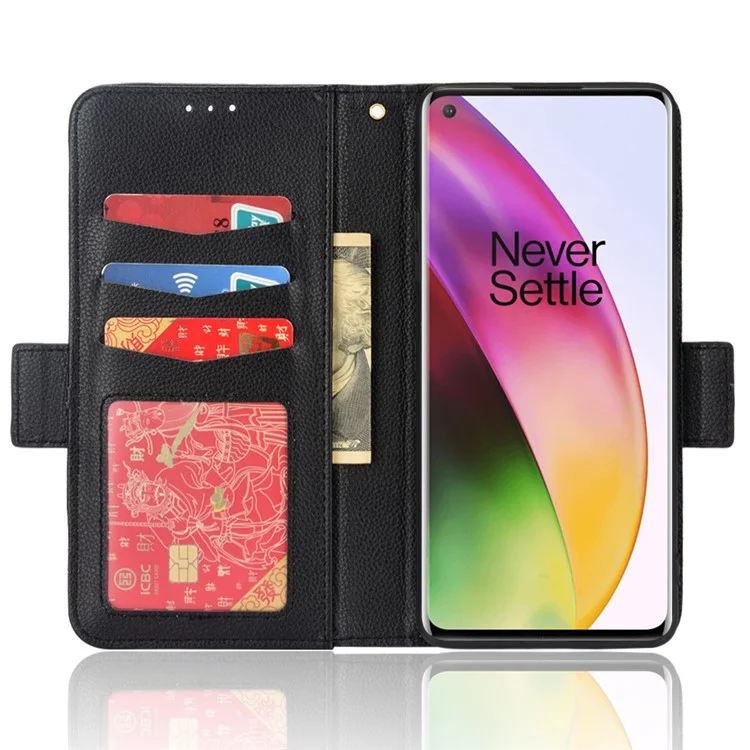 For OnePlus 8 Double Magnetic Clasp Litchi Texture Phone Case Full Protection Leather Cover - Black