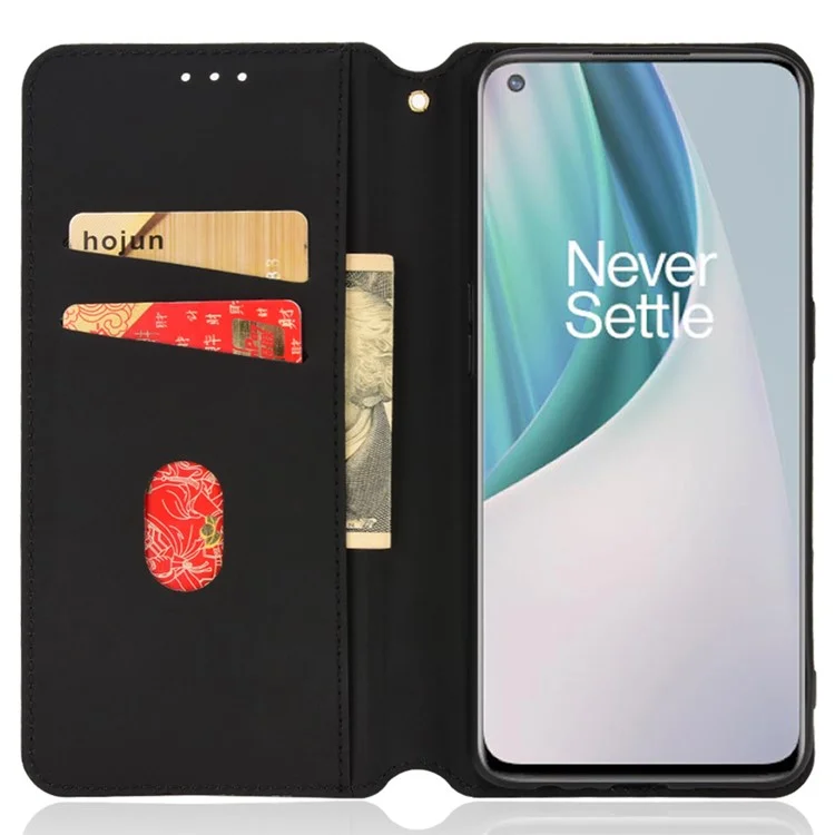 Para OnePlus Nord N10 5G Impresión de la Caja Del Teléfono Rombus PU Cuero de Cuero Cubierta de Billetera de Soporte - Negro