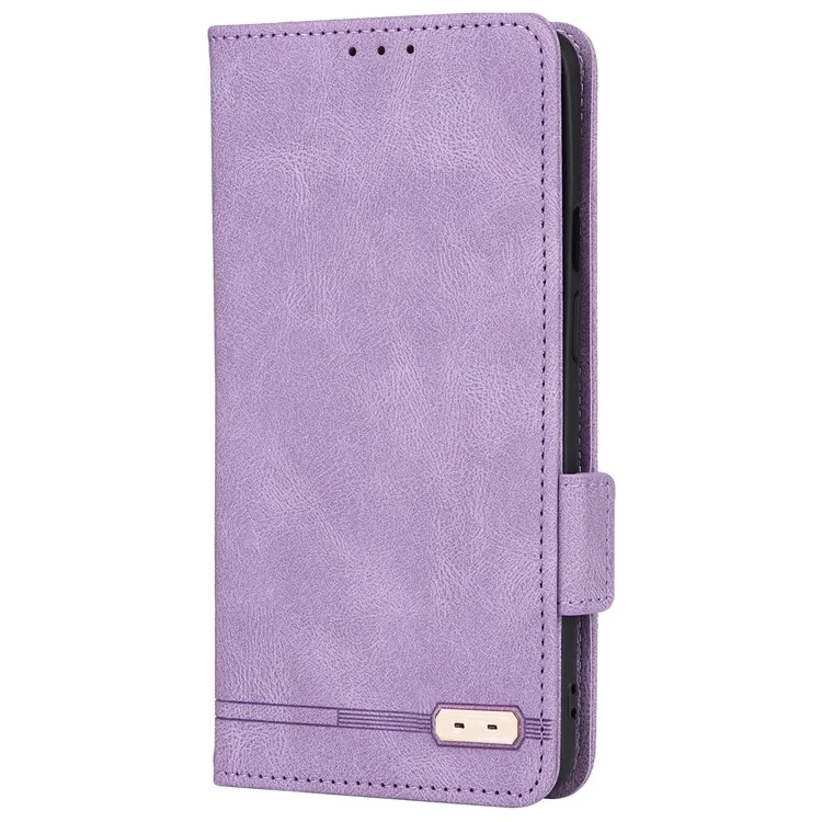 For OnePlus 9 (EU / US Version) Leather+TPU Dual-layer Defense Side Magnetic Clasps Hardware Design Flip Phone Case with Wallet Stand - Purple