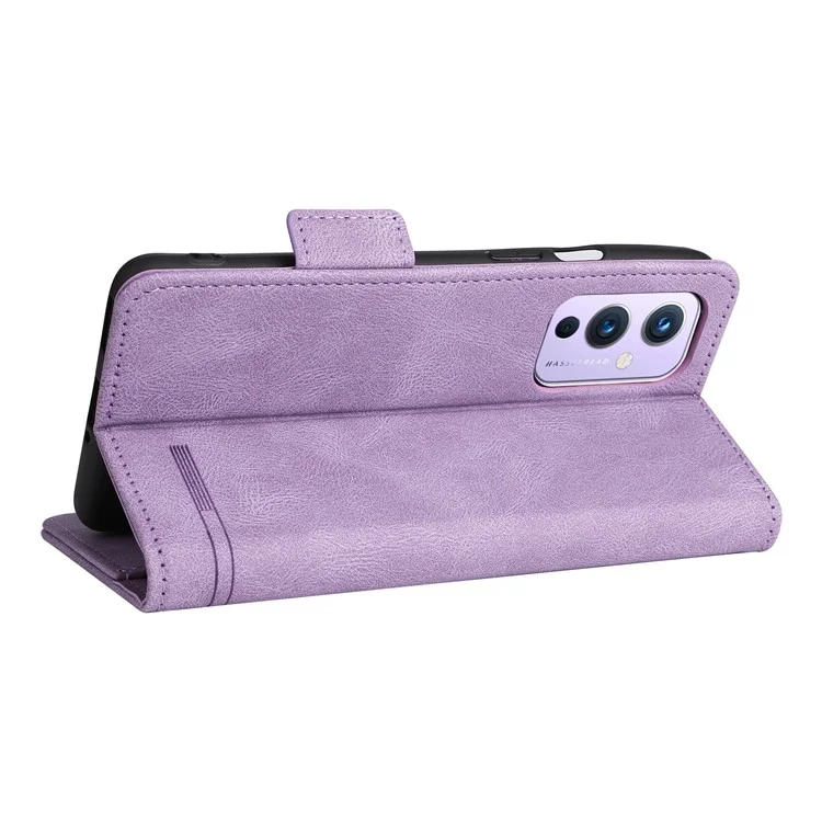 For OnePlus 9 (EU / US Version) Leather+TPU Dual-layer Defense Side Magnetic Clasps Hardware Design Flip Phone Case with Wallet Stand - Purple