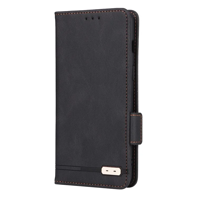 For OnePlus Nord 2 5G Side Magnetic Clasps Hardware Design Cover Leather+TPU Smartphone Case Shell with Wallet Stand - Black