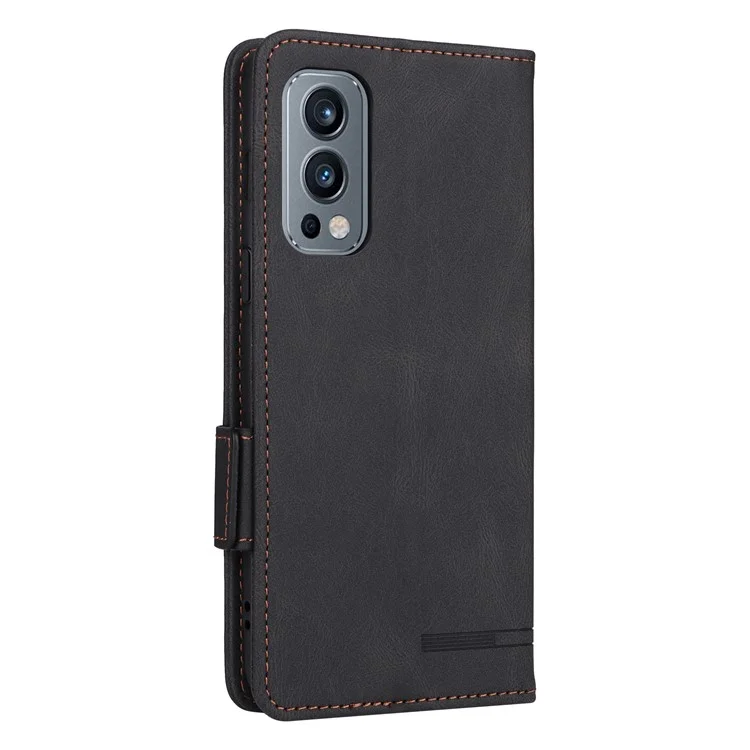 For OnePlus Nord 2 5G Side Magnetic Clasps Hardware Design Cover Leather+TPU Smartphone Case Shell with Wallet Stand - Black
